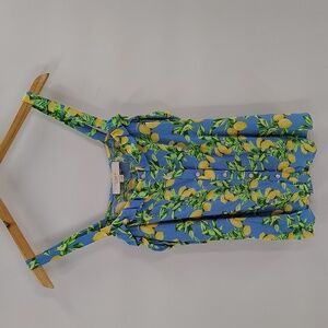 LOFT Tank Size Small Blue Yellow Lemon Print Button Down